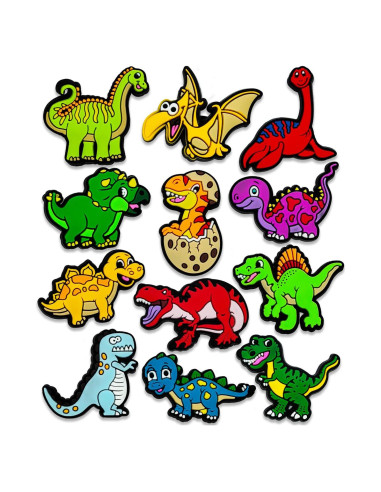 12 Charms Decorativos para Zapatos Croc - Dinosaurios Coloridos
