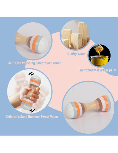 Maracas de Madera WoodenEdu para Bebés 5x15cm - Juguete Musical