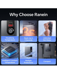 Calentador de Agua Eléctrico Sin Tanque Ranein 18kW 240V LED 2