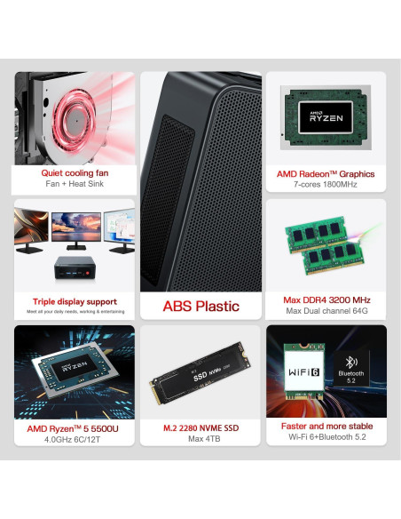 Mini PC Beelink SER5 AMD Ryzen 5 5500U 16GB RAM 500GB SSD