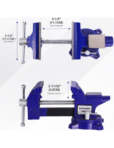 Torno de Banco WORKPRO 4.5" Multifuncional para Madera