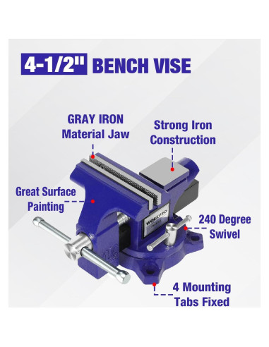 Torno de Banco WORKPRO 4.5" Multifuncional para Madera