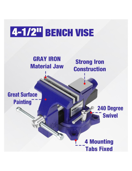 Torno de Banco WORKPRO 4.5" Multifuncional para Madera