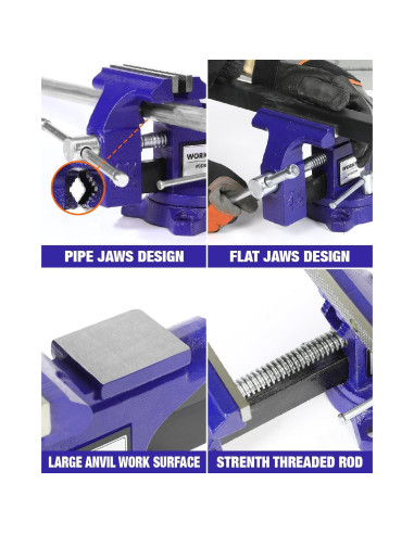 Torno de Banco WORKPRO 4.5" Multifuncional para Madera