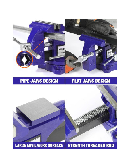 Torno de Banco WORKPRO 4.5" Multifuncional para Madera