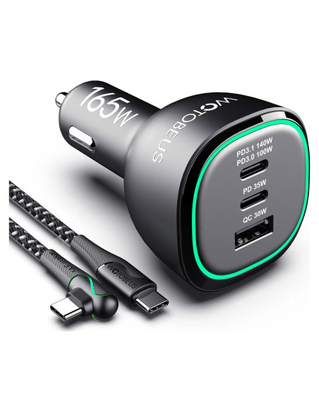 Cargador de Coche WOTOBEUS 165W USB-C PD3.1 Rápido