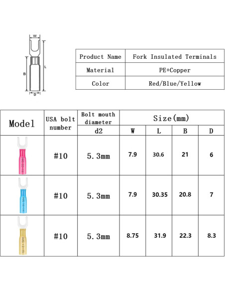 100 Conectores de Horquilla Termocontraíbles Teansic AWG16-14 100 Conectores de Horquilla Termocontraíbles Teansic AWG16-14