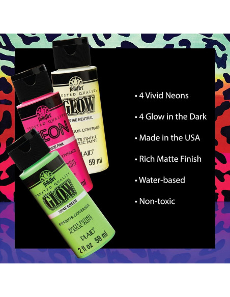 Set de Pintura Acrílica Neon FolkArt 8 Colores 60 ml Set de Pintura Acrílica Neon FolkArt 8 Colores 60 ml