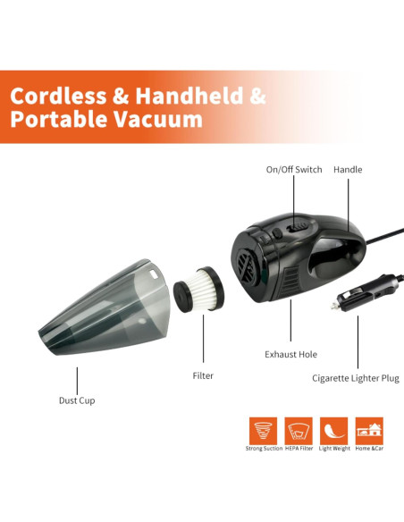 Aspiradora de Mano Genérica 12V con Accesorios - 0.5 kg