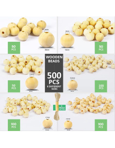 500 Perlas de Madera Natural Craftarys - 6 Tamaños para Manualidades 2