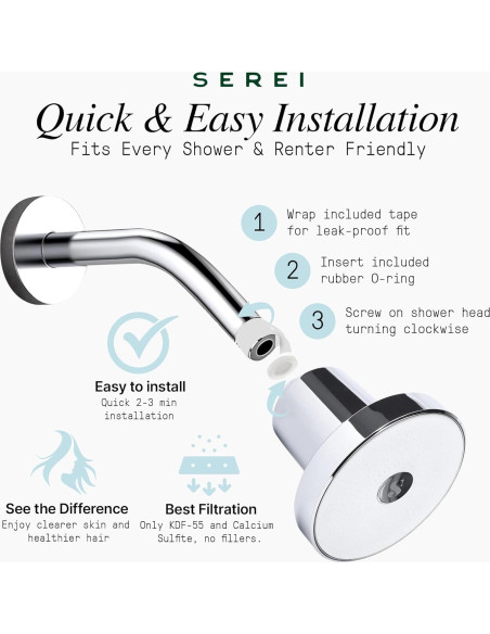 Cabezal de Ducha Filtrado Serei - Alta Presión, Negro, 7.57 L/min