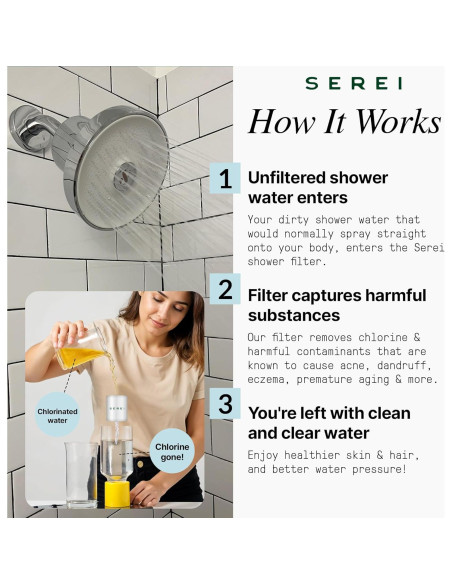 Cabezal de Ducha Filtrado Serei - Alta Presión, Negro, 7.57 L/min