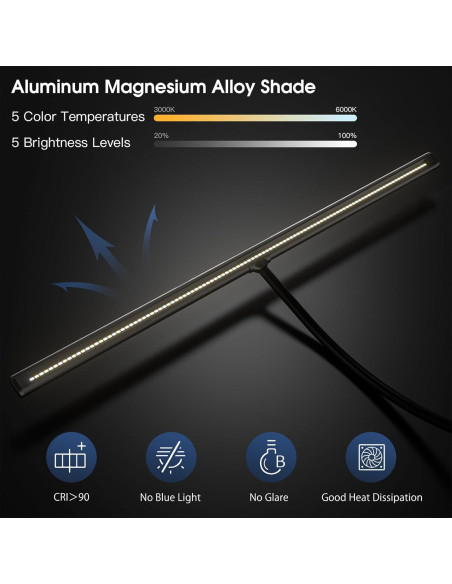 Lámpara de Escritorio EYOCEAN 80 cm 24W Regulable con Control Gestos