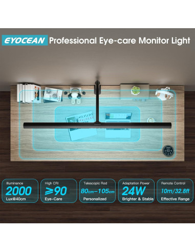 Lámpara de Escritorio EYOCEAN 80 cm 24W Regulable con Control Gestos