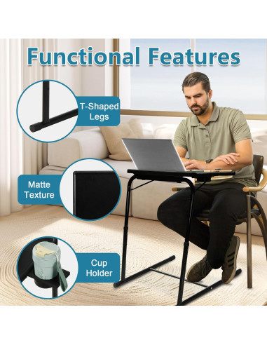 Mesa Plegable Ajustable MISZP V2 para TV y Trabajo - Negro