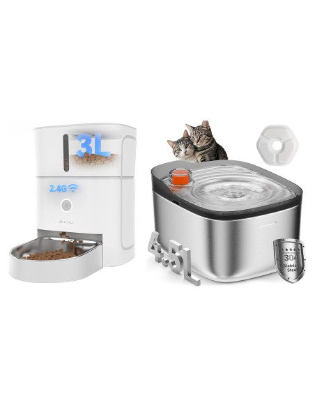 Fuente de Agua para Gatos 4.5L + Comedero Automático APETDOLA