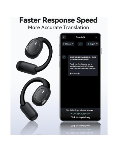 Auriculares Traductores AI Phegittg T68 80H Negro 163 Idiomas