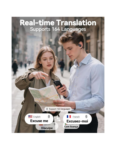 Auriculares Traductores AI Phegittg T68 80H Negro 163 Idiomas