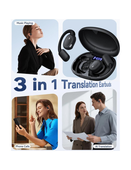 Auriculares Traductores AI Phegittg T68 80H Negro 163 Idiomas