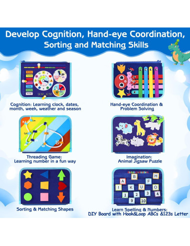 Tablero Ocupado Montessori Esjay Dinosaurio Azul 8 Páginas