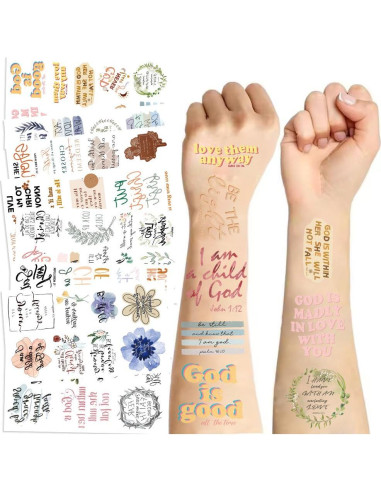 10 Hojas de Tatuajes Temporales Cristianos TOAYWANG