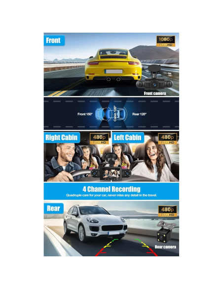 Cámara de Salpicadero CAMECHO 4 Canales 1080P con Visión Nocturna