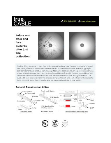Limpiador de Punta de Fibra Óptica trueCABLE LC/MU 800 Limpiezas