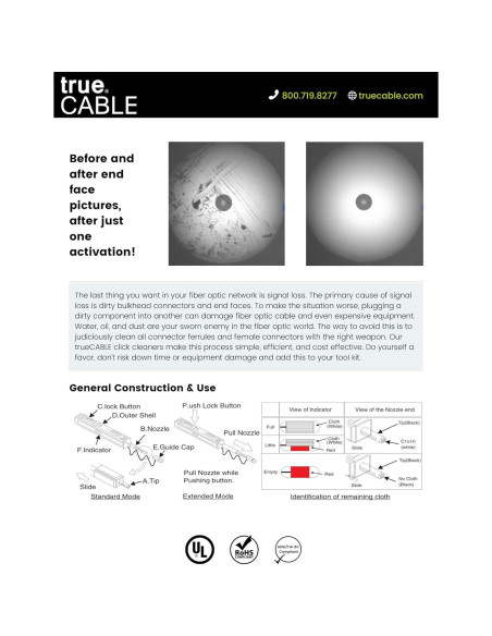 Limpiador de Punta de Fibra Óptica trueCABLE LC/MU 800 Limpiezas