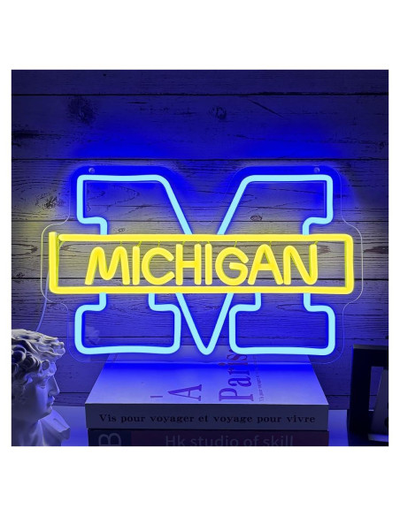 Letrero de neón LED PILOYINDE logo equipo Michigan 44.3x28.8cm Letrero de neón LED PILOYINDE logo equipo Michigan 44.3x28.8cm