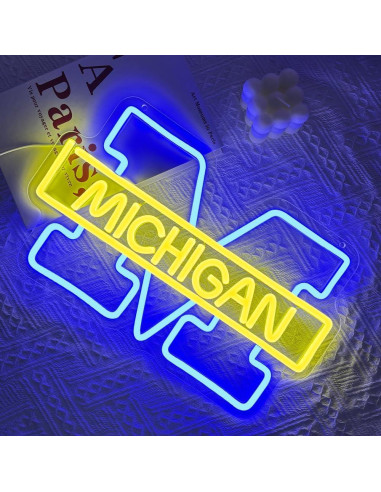 Letrero de neón LED PILOYINDE logo equipo Michigan 44.3x28.8cm