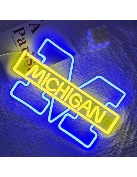 Letrero de neón LED PILOYINDE logo equipo Michigan 44.3x28.8cm Letrero de neón LED PILOYINDE logo equipo Michigan 44.3x28.8cm