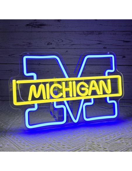 Letrero de neón LED PILOYINDE logo equipo Michigan 44.3x28.8cm Letrero de neón LED PILOYINDE logo equipo Michigan 44.3x28.8cm