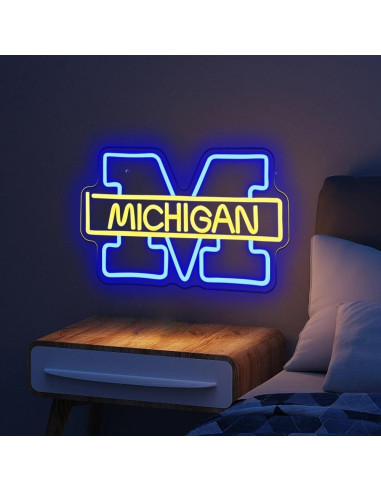 Letrero de neón LED PILOYINDE logo equipo Michigan 44.3x28.8cm