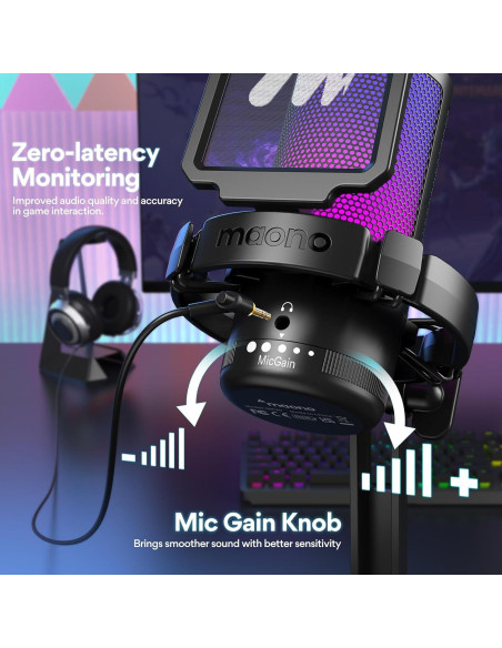 Micrófono USB MAONO MH601 para Juegos con Cancelación de Ruido