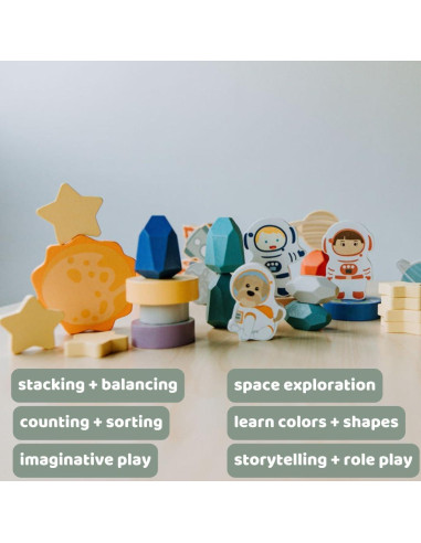 Juego de Bloques de Madera Espacial 30 Piezas Happy Arts