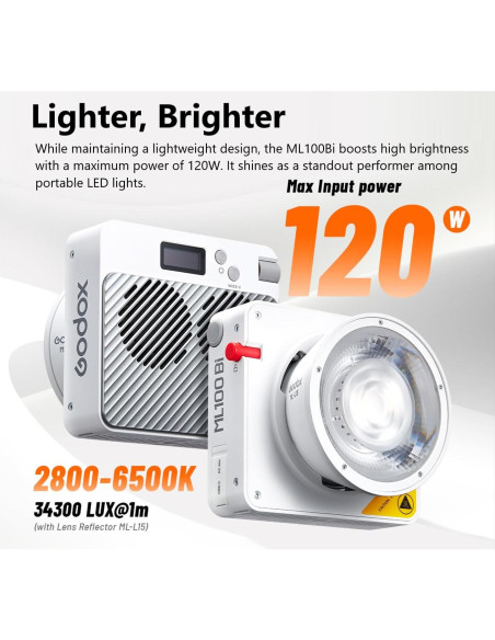 Godox ML100Bi Luz LED Bi-Color 120W 2800K-6500K CRI 97+ Godox ML100Bi Luz LED Bi-Color 120W 2800K-6500K CRI 97+