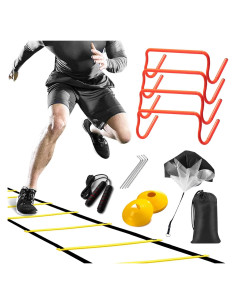 Conjunto de Entrenamiento de Agilidad AUZEJO - 12 Escaleras, 4 Obstáculos, 12 Conos