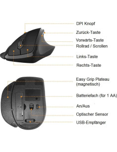 Ratón Vertical Inalámbrico Ergoleben EL0007 5 Botones 1000-2000 DPI 2