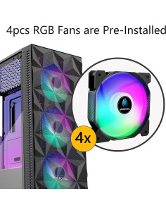 Caja de PC MOROVOL 621 ATX con 4 Ventiladores RGB y Vidrio Templado 2