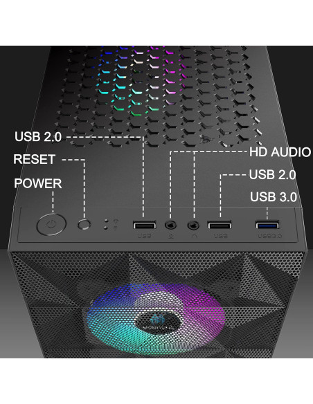 Caja de PC MOROVOL 621 ATX con 4 Ventiladores RGB y Vidrio Templado