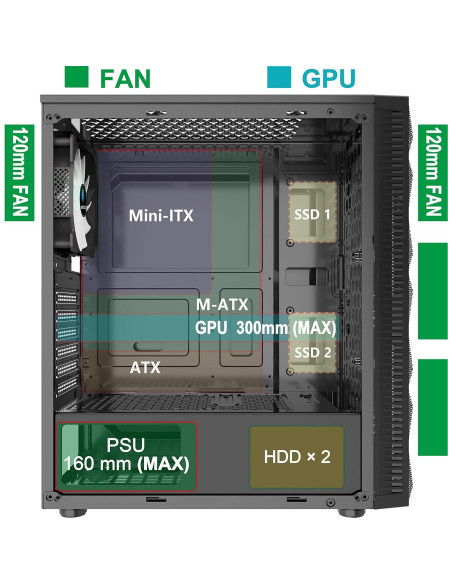 Caja de PC MOROVOL 621 ATX con 4 Ventiladores RGB y Vidrio Templado