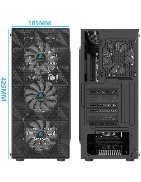 Caja de PC MOROVOL 621 ATX con 4 Ventiladores RGB y Vidrio Templado