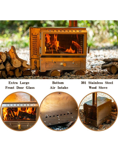 Estufa de Camping de Acero Inoxidable 680 - 15 kg, 34x25 cm