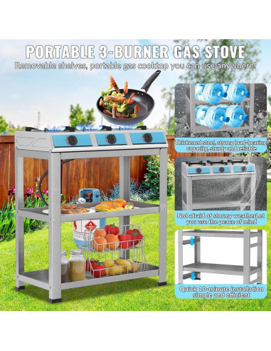 Estufa de Gas Propano 3 Quemadores forimo RQZ-JK-333-S 40000 BTU