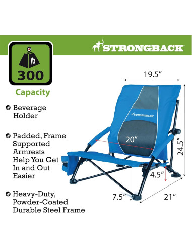 Silla de Playa Plegable STRONGBACK 2.0 con Soporte Lumbar Azul