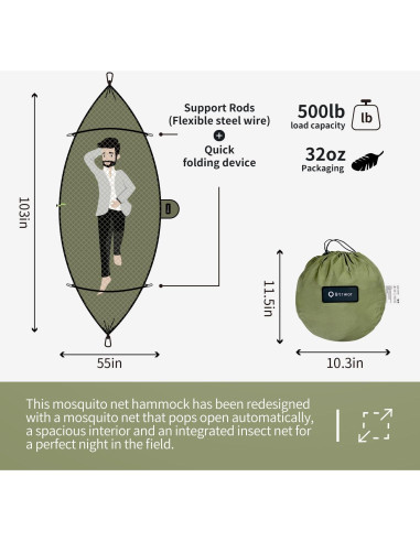 Hamaca Portátil Btrwor con Red Antimosquitos 261x140cm