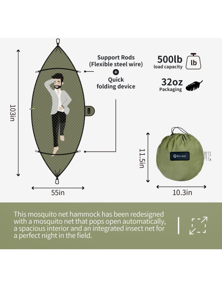 Hamaca Portátil Btrwor con Red Antimosquitos 261x140cm