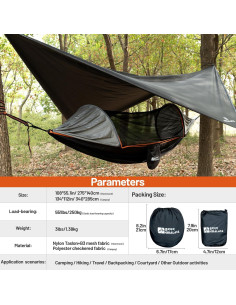 Hamaca de Camping Himalaya con Toldo Impermeable y Red 275x140cm 2