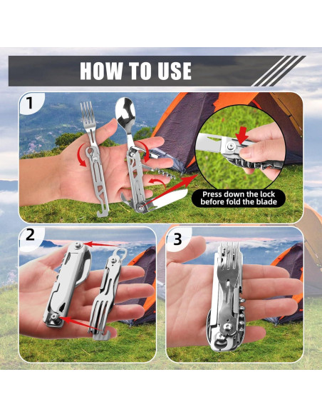 Juego de Utensilios de Camping 5 en 1 Genérico - Acero Inoxidable