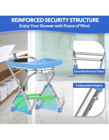 Asiento de Ducha Plegable Meday - Acero Inoxidable 190kg Ajustable
